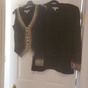 ST JOHN BLACK JKT AND SEQUINED BUTTIN FRONT VEST